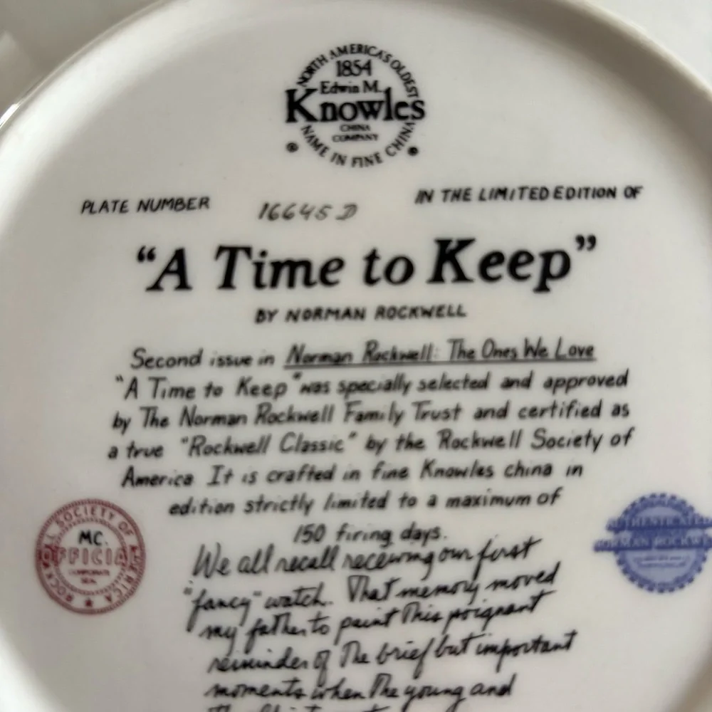 Norman Rockwell “A Time to Keep” Collector Plate – Knowles Fine China